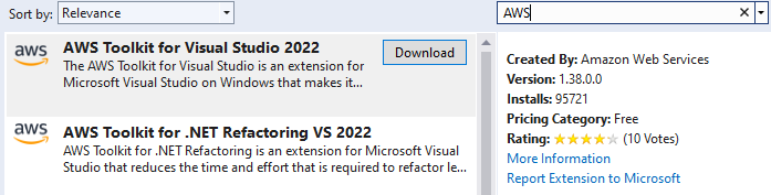 AWS Toolkit for Visual Studio 2022